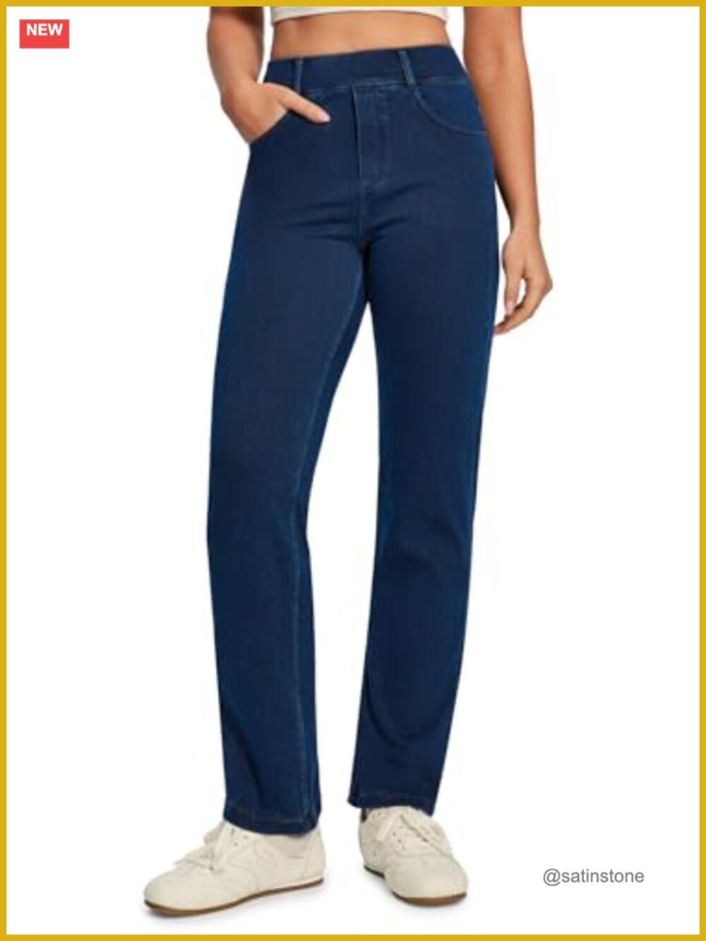 Ultra Stretchy Pull On High Waisted Straight Leg Jeans Women Trendy Bootcut